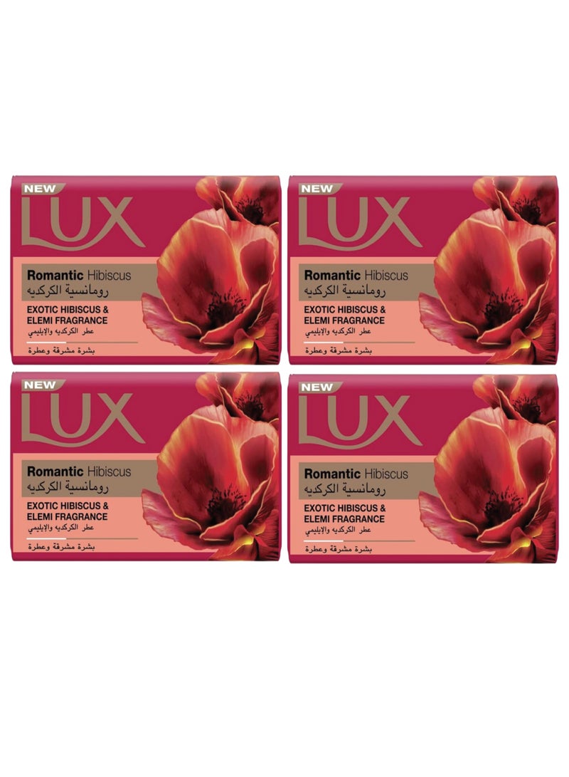 لوكس صابون لوكس الصلب لبشرة متألقة وعطرة، برائحة الكركديه الرومانسي، مع رائحة الكركديه والإيليمي الغريبة، 75 غرام، بنفسجي (4 قطع) - Image 1